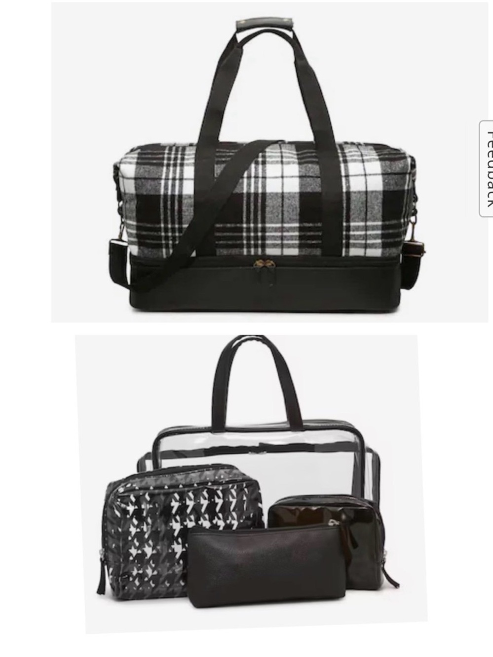 New mens womens DSW Black & White Plaid Travel Duffel with Matching Accessory